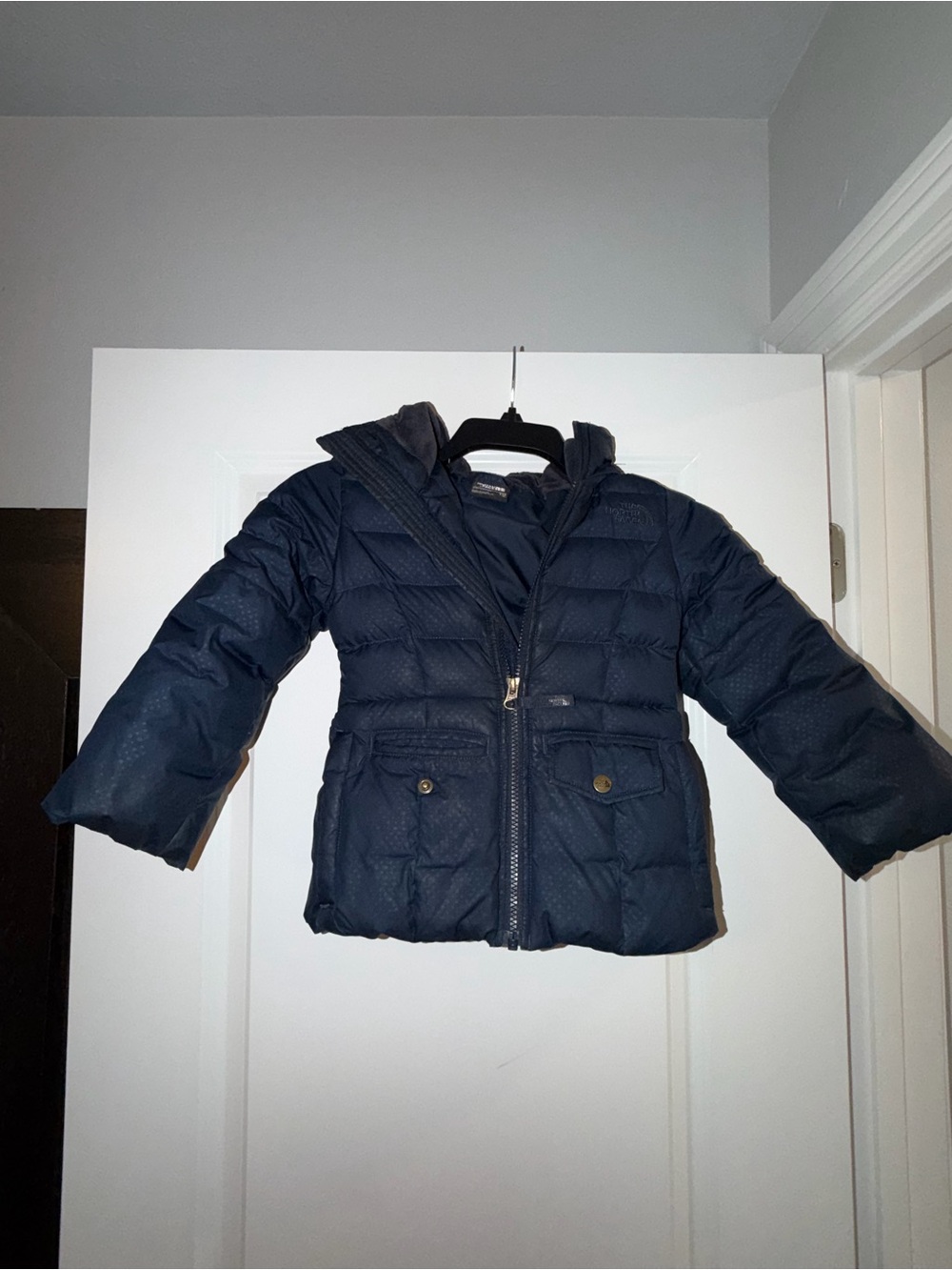 Girls The North Face Navy Quilted Puffer Coat with Hood size 5